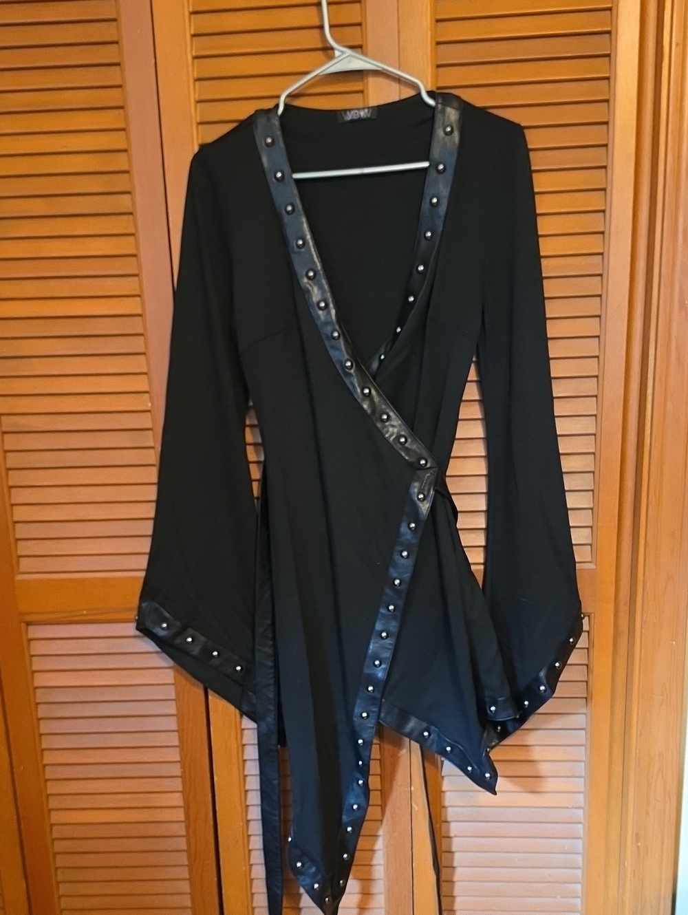 Widow Black Stud-Trim Asymmetric Wrap Kimono -Dolls Kill
